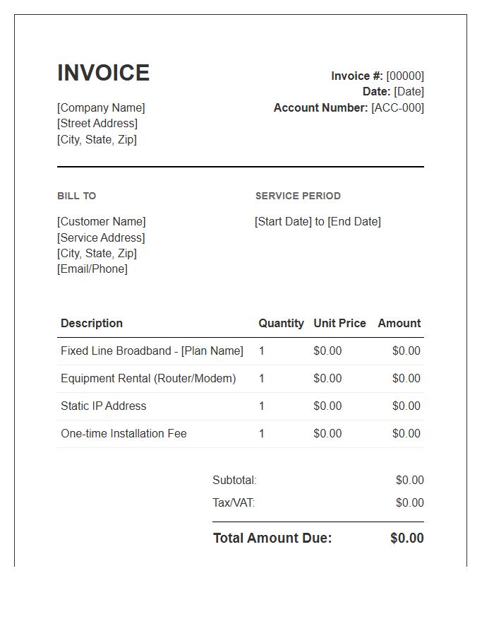 Fixed Line Broadband Invoice Template