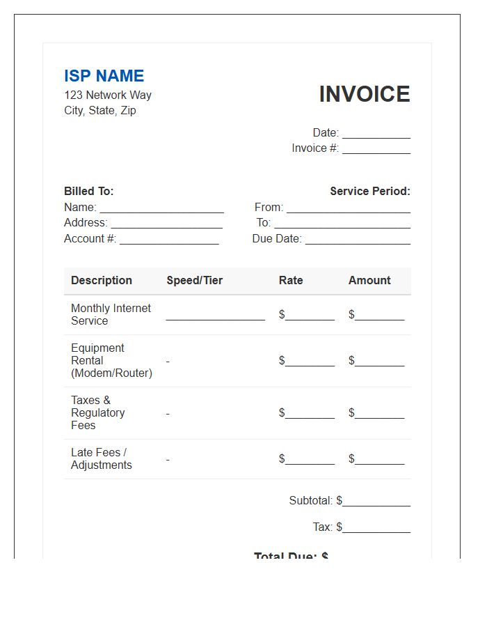 High Speed Internet Invoice Template