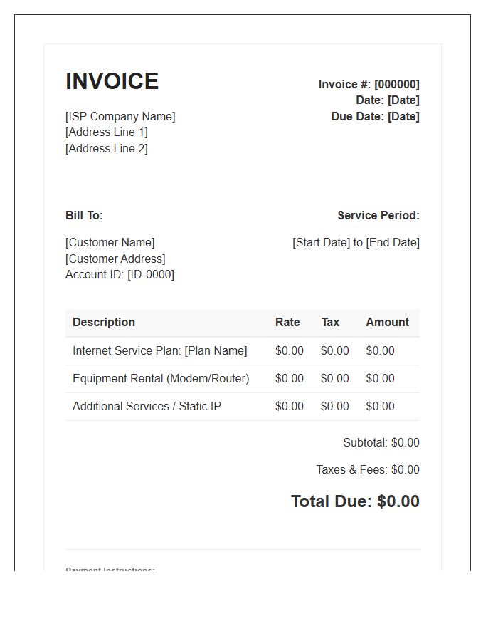 ISP Monthly Billing Invoice Template