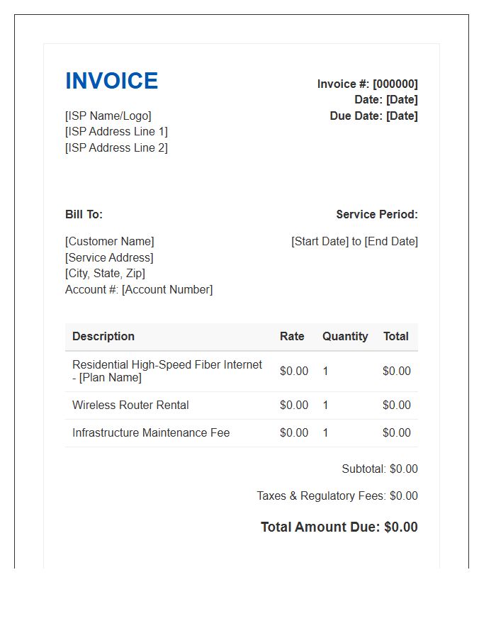 Residential Internet Connectivity Invoice Template