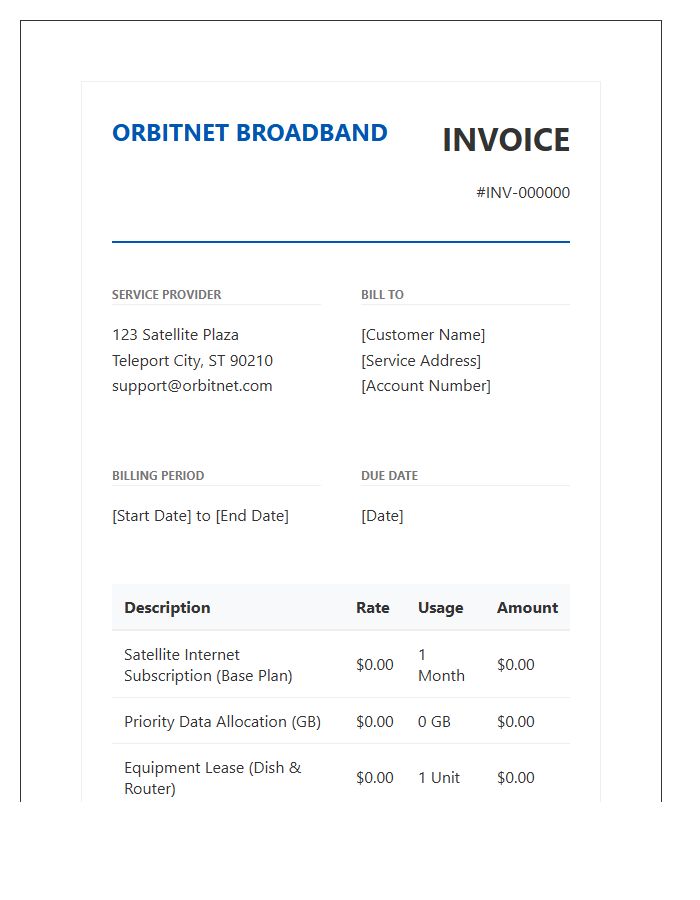 Satellite Broadband Connectivity Invoice Template