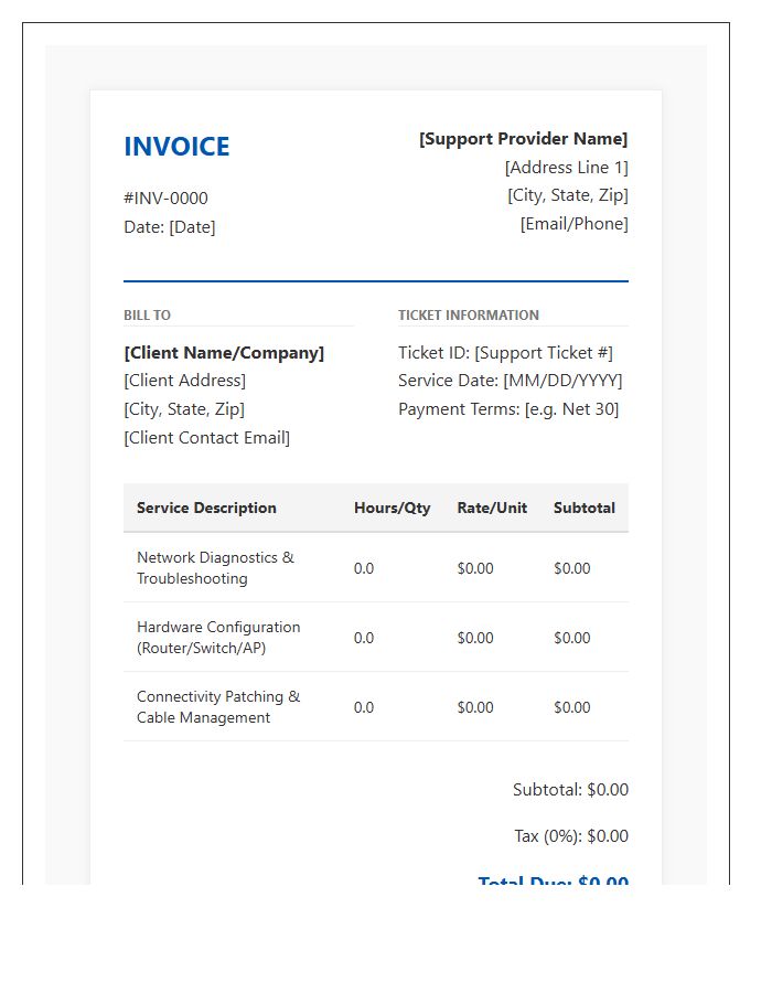 Technical Connectivity Support Invoice Template