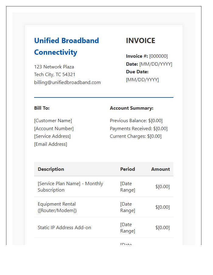 Unified Broadband Connectivity Invoice Template