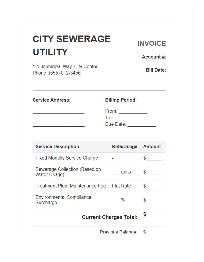 City Sewerage Utility Billing Invoice Template