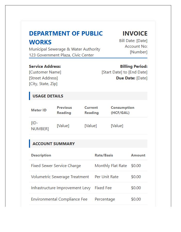 Governmental Sewerage Billing Invoice Template