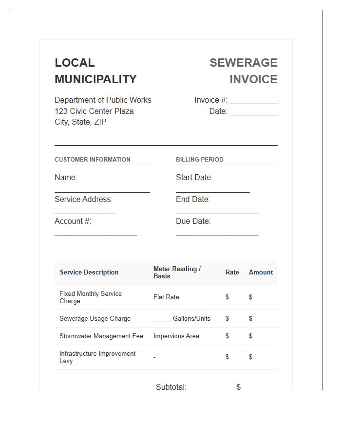 Local Municipality Sewerage Invoice Template