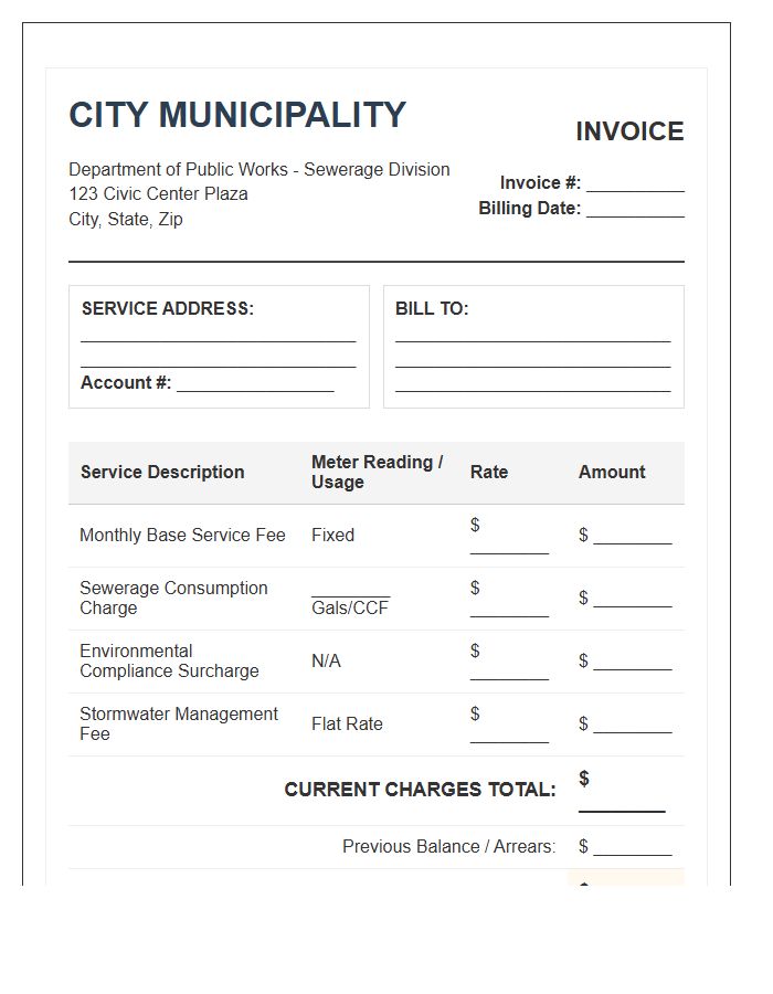 Monthly Municipal Sewerage Invoice Template