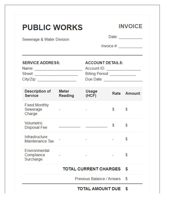 Public Works Sewerage Billing Invoice Template