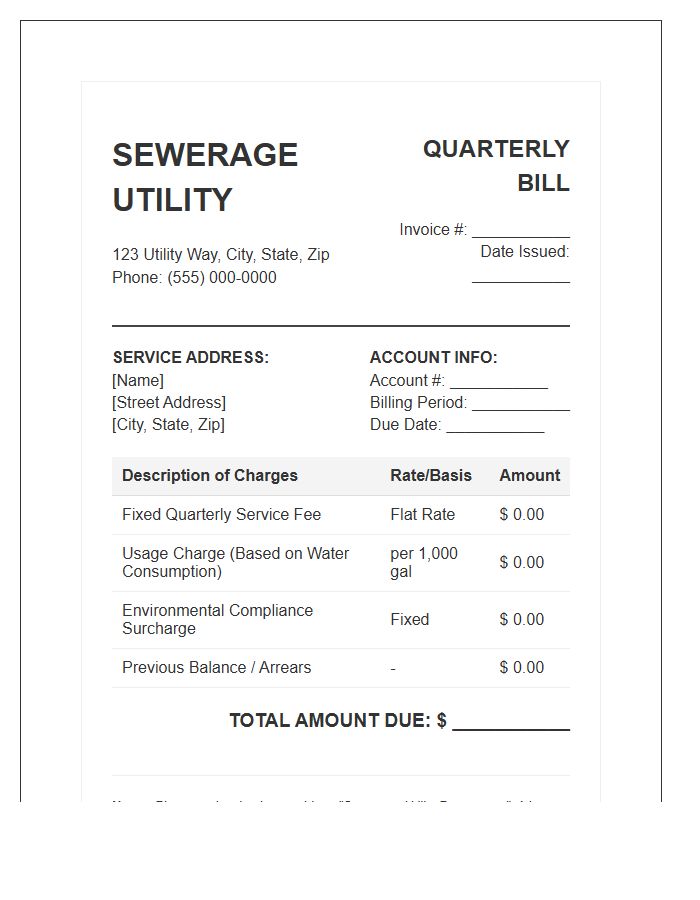 Quarterly Sewerage Utility Billing Invoice Template
