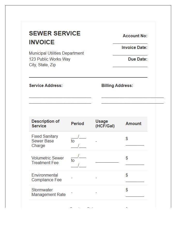 Sanitary Sewer Service Billing Invoice Template