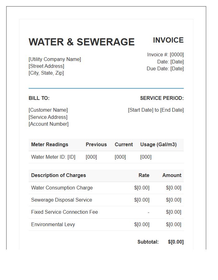 Water And Sewerage Billing Invoice Template