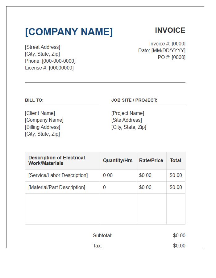 Commercial Electrical Contractor Invoice Template