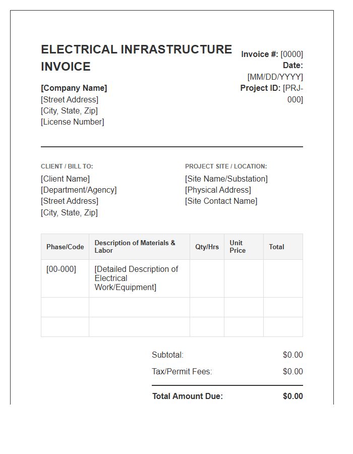 Electrical Infrastructure Project Invoice Template