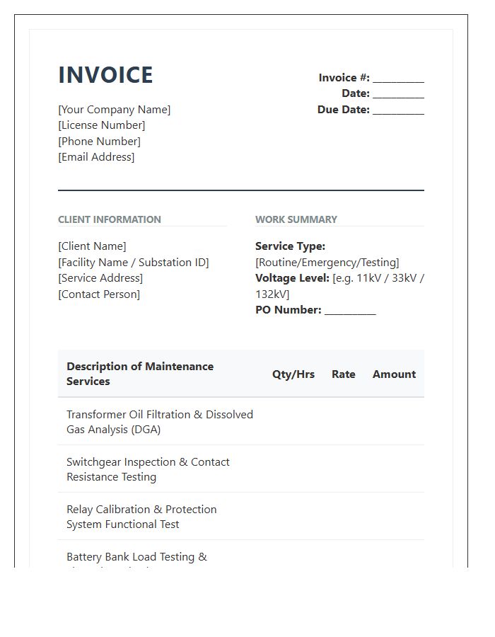 Electrical Substation Maintenance Invoice Template