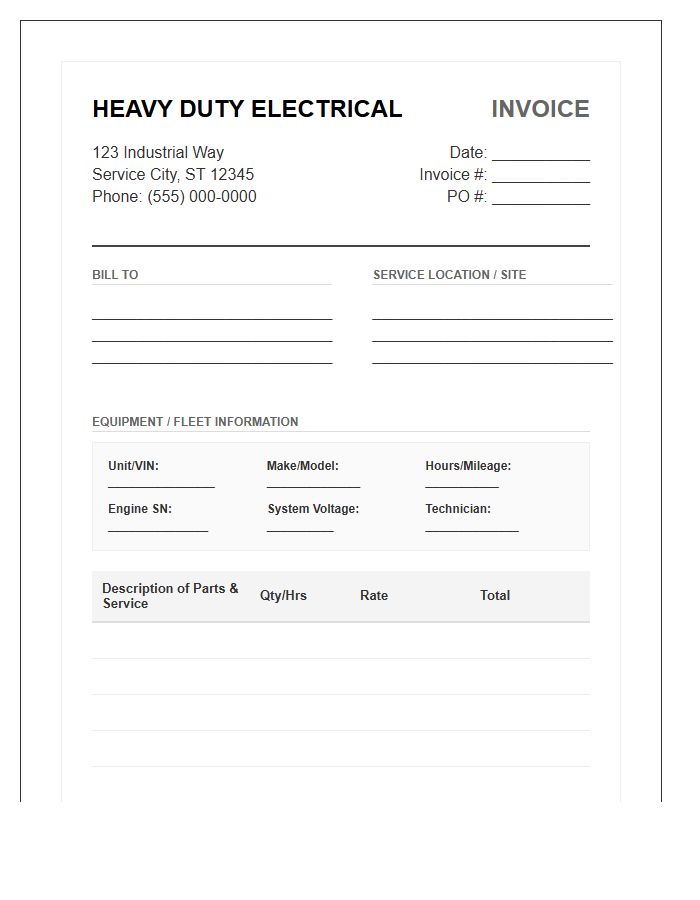 Heavy Duty Electrical Service Invoice Template