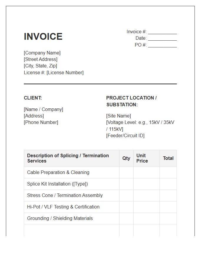 High Voltage Cable Splicing Invoice Template