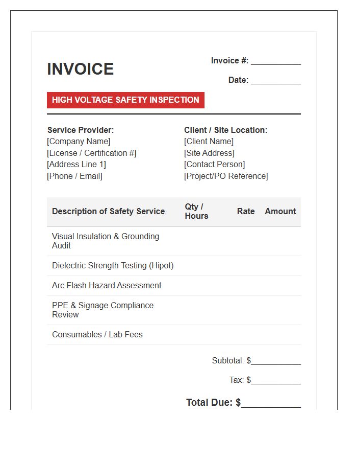 High Voltage Safety Inspection Invoice Template