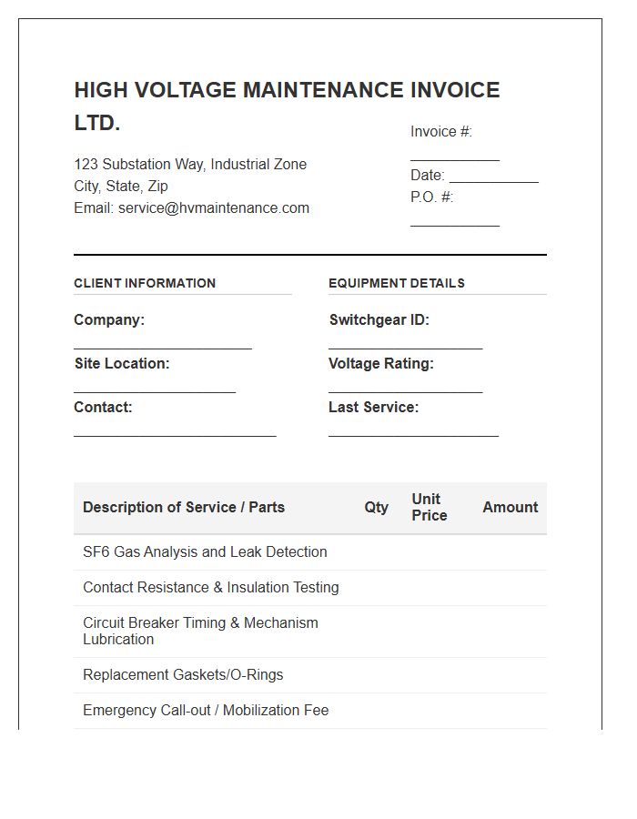 High Voltage Switchgear Maintenance Invoice Template