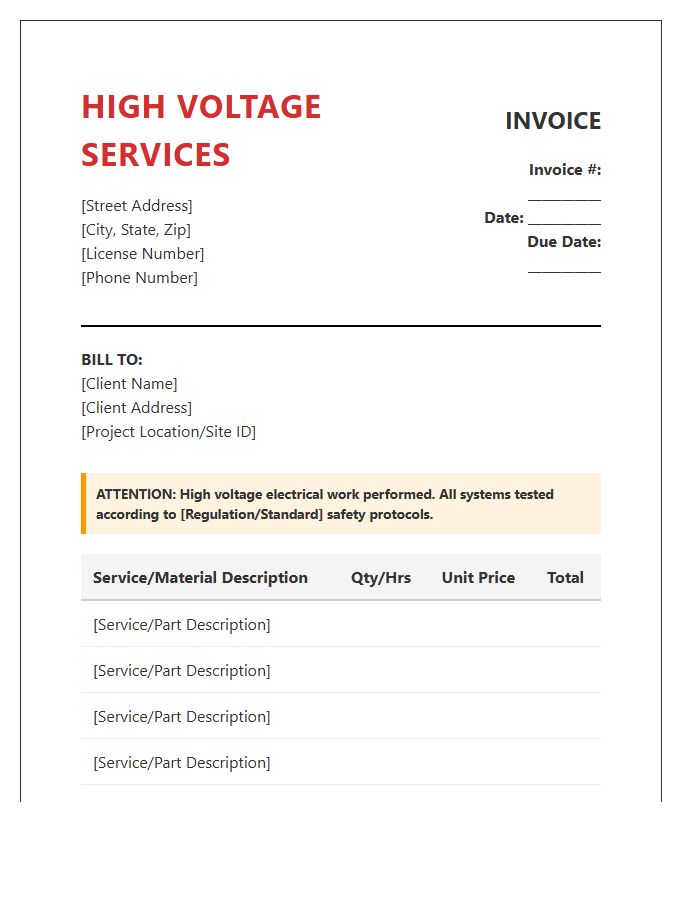 High Voltage Wiring Professional Invoice Template
