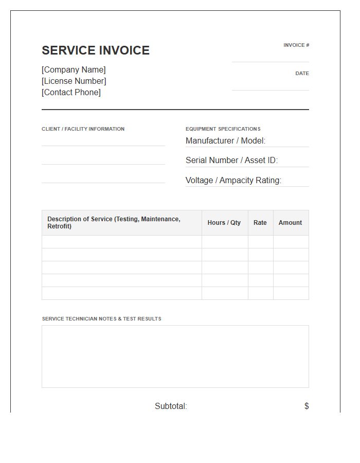 Industrial Circuit Breaker Service Invoice Template