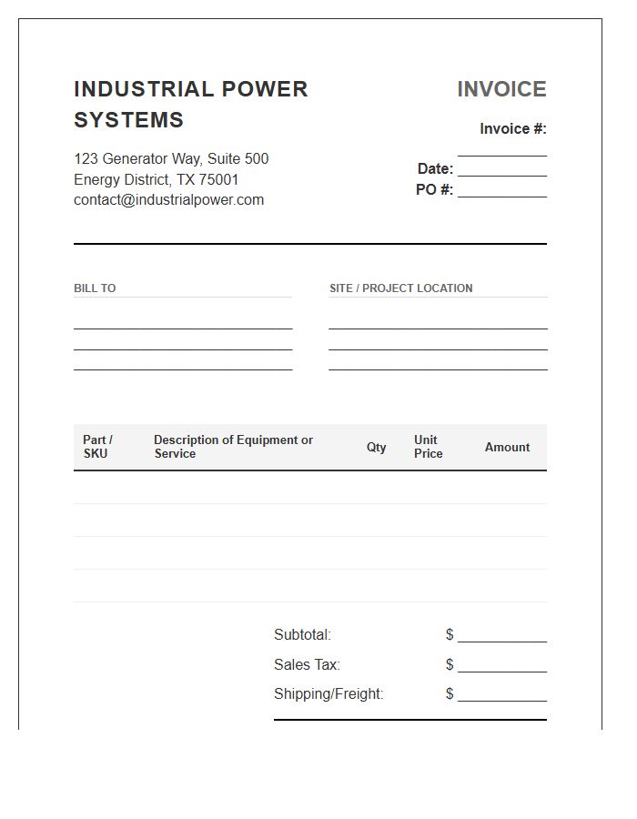 Industrial Power Systems Invoice Template