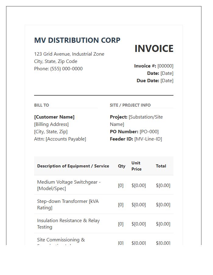 Medium Voltage Distribution Invoice Template