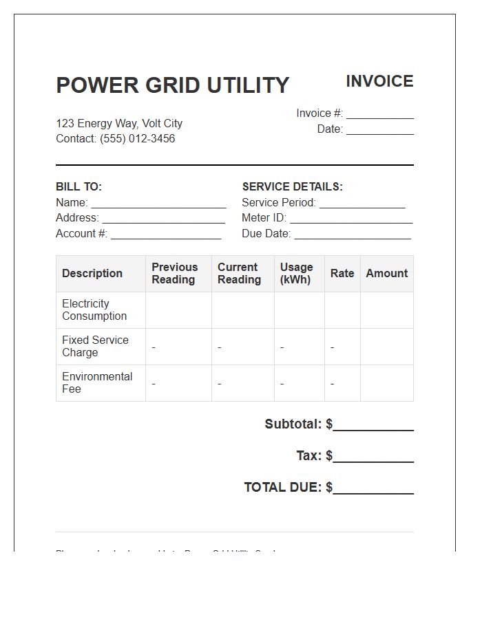 Power Grid Utility Service Invoice Template