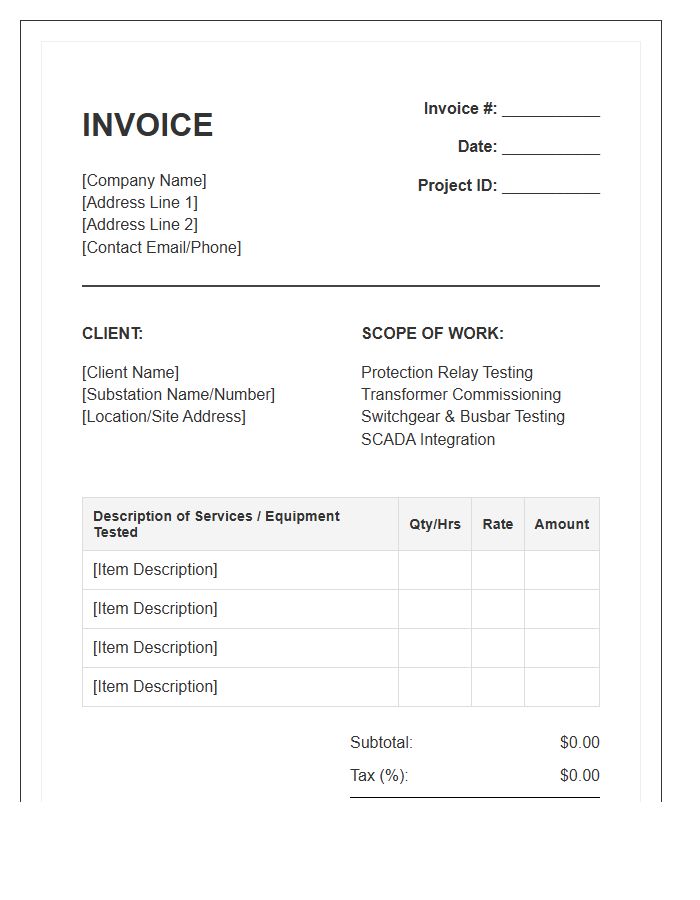 Substation Testing And Commissioning Invoice Template