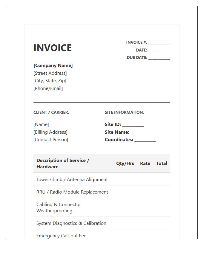 Base Transceiver Station Repair Invoice Template
