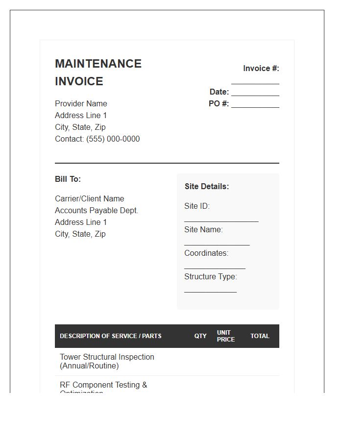 Cell Tower Maintenance Billing Invoice Template