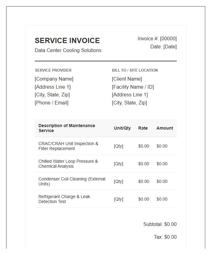 Data Center Cooling Maintenance Invoice Template