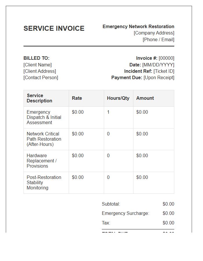 Emergency Network Restoration Service Invoice Template