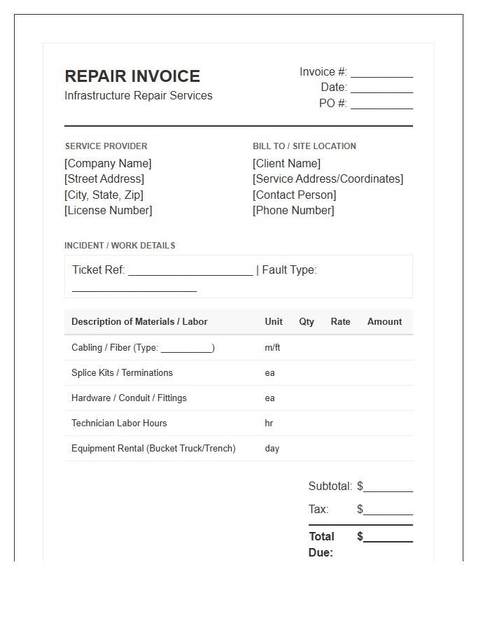 Fixed Line Infrastructure Repair Invoice Template