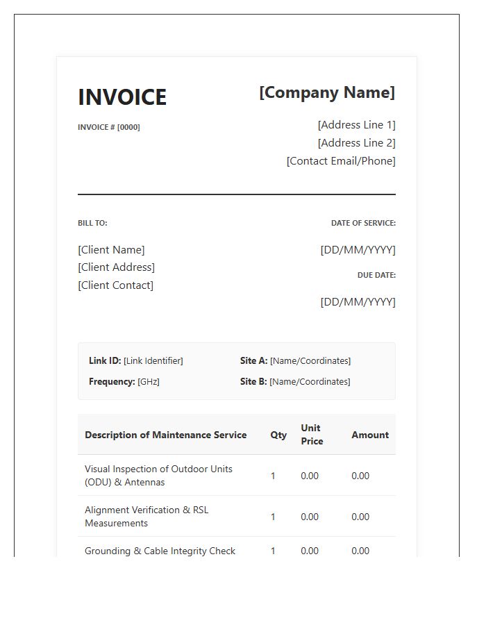 Microwave Link Preventive Maintenance Invoice Template