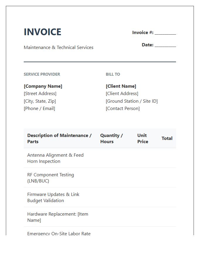Satellite Communication Maintenance Invoice Template