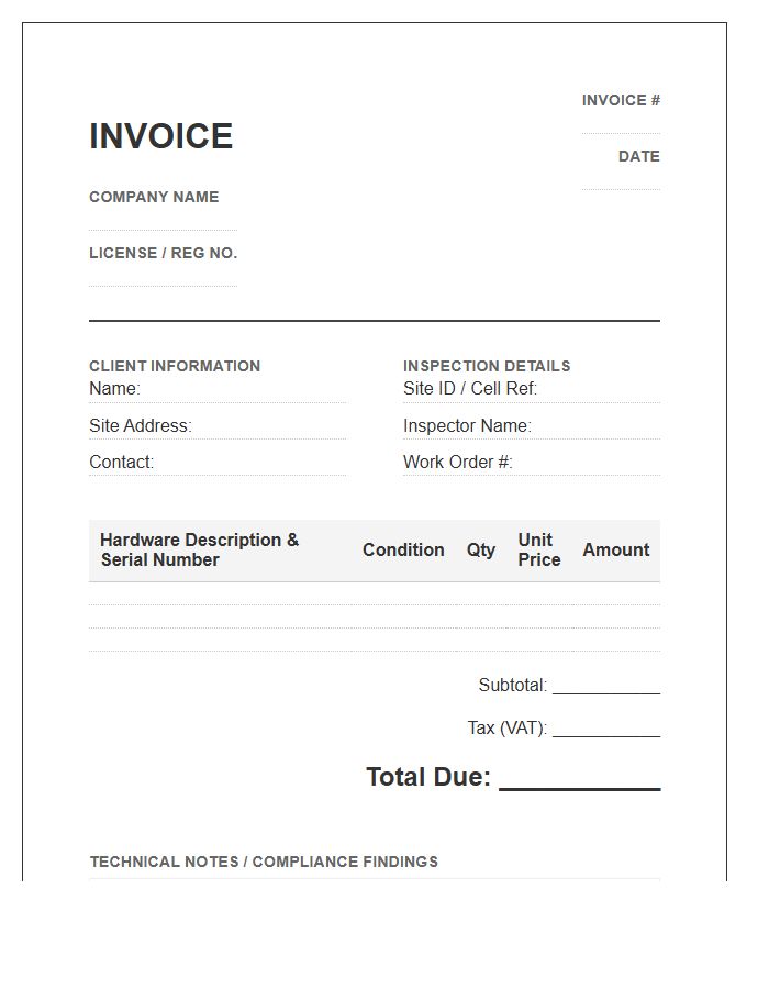 Telecom Hardware Inspection Invoice Template