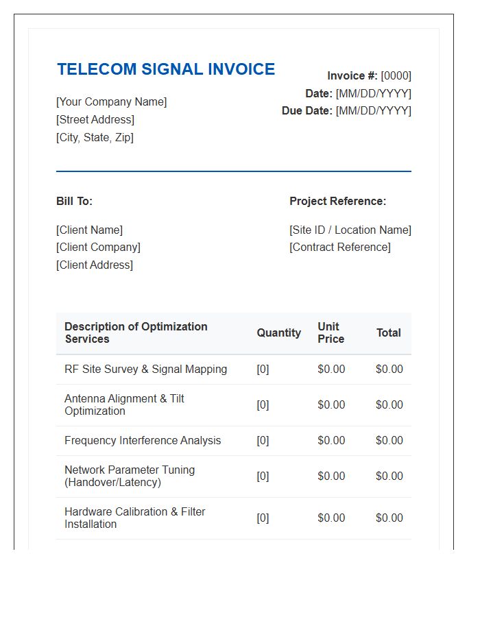 Telecom Signal Optimization Invoice Template