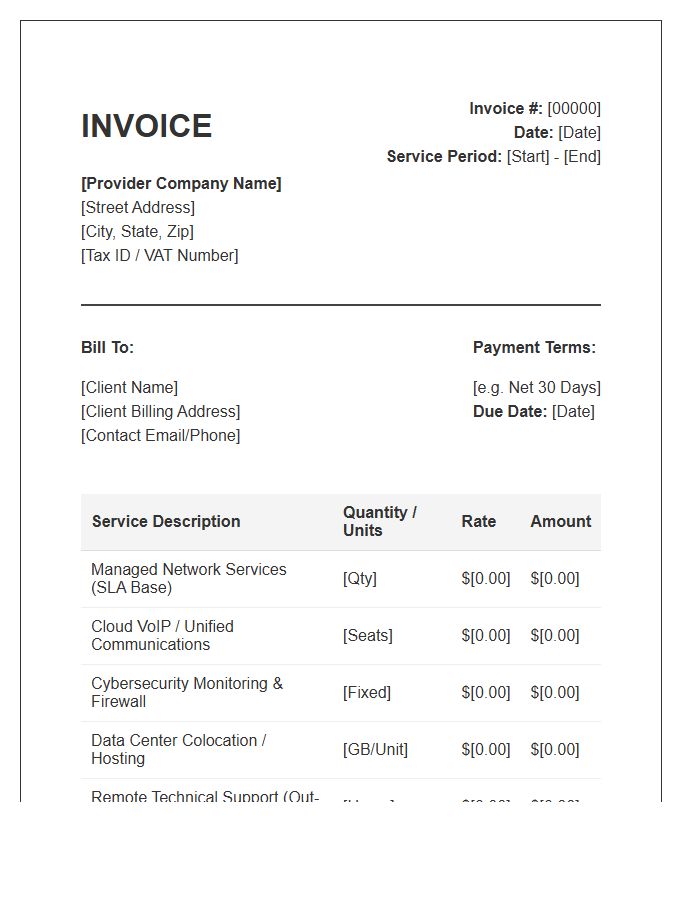 Telecommunication Managed Services Invoice Template