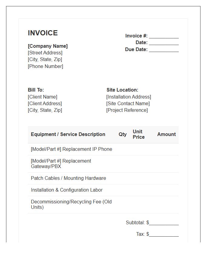 Telephony Equipment Replacement Invoice Template