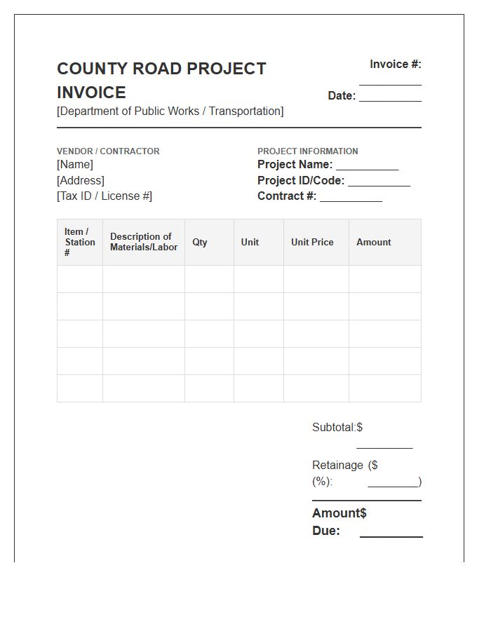 County Road Project Invoice Template