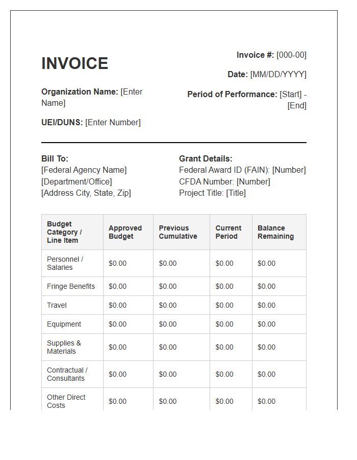 Federal Grant Project Invoice Template