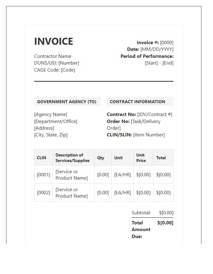 Government Contract Billing Invoice Template