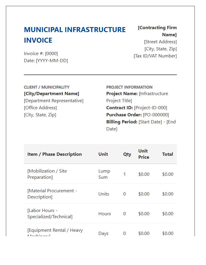 Municipal Infrastructure Project Invoice Template