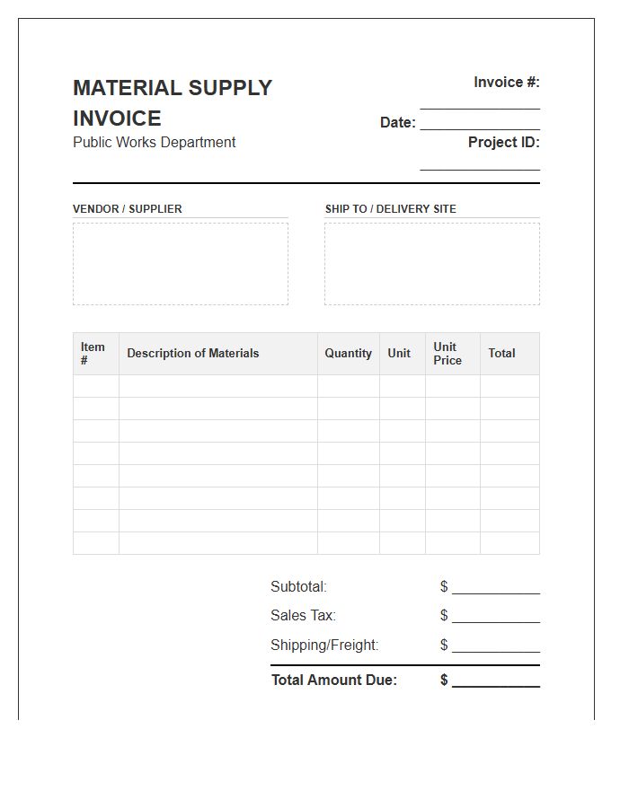 Public Works Material Supply Invoice Template
