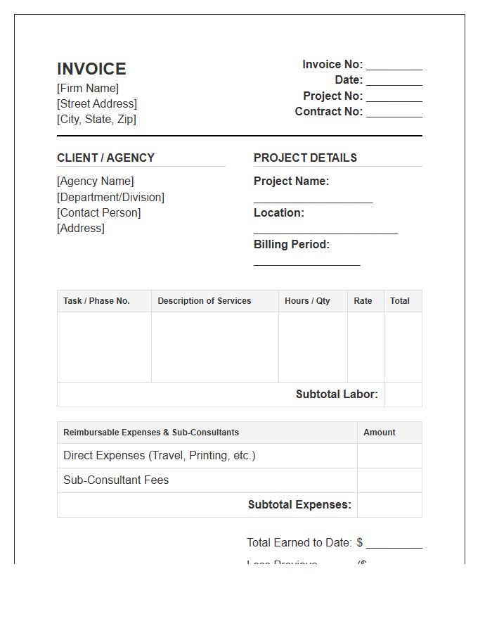 Public Works Professional Services Invoice Template