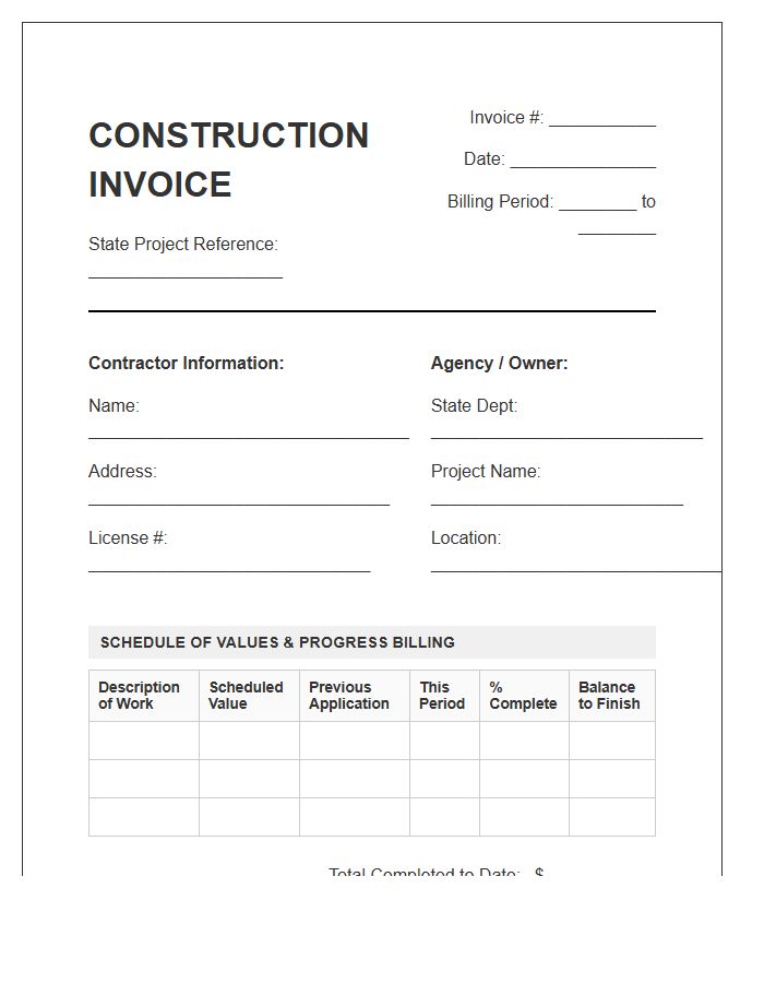 State Funded Construction Invoice Template