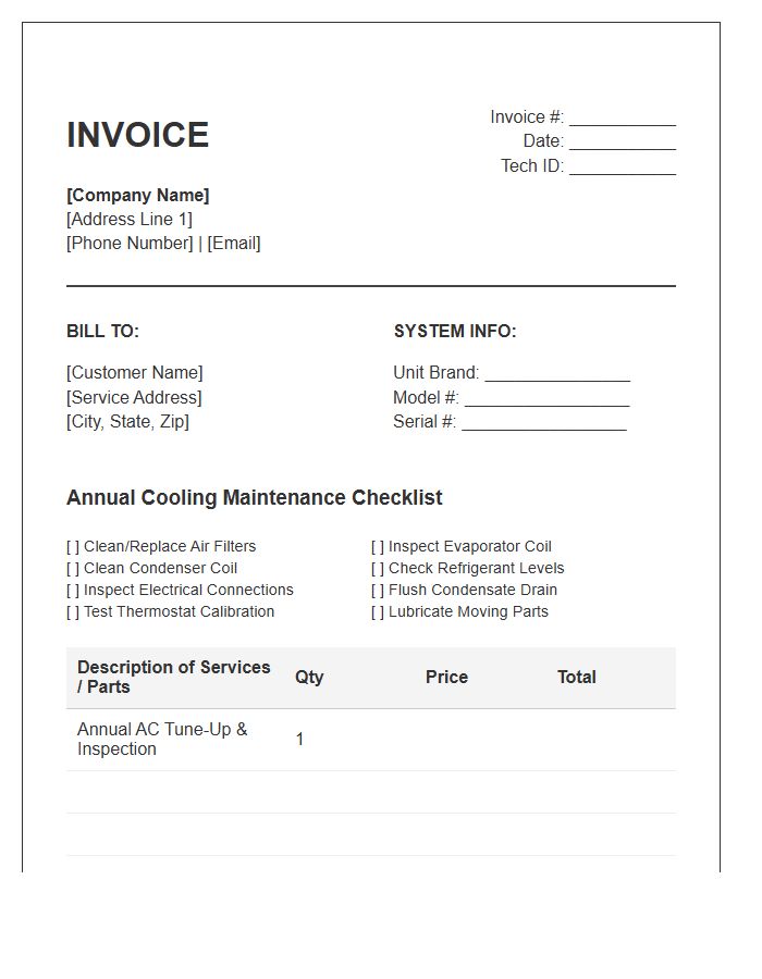 Annual Cooling Maintenance Invoice Template