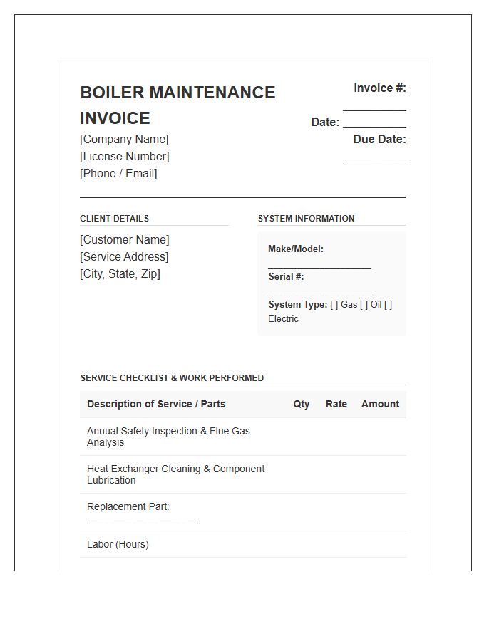 Boiler System Maintenance Invoice Template