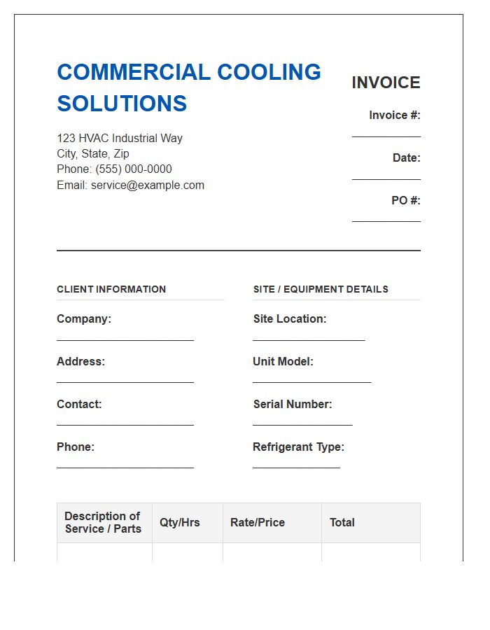 Commercial Cooling Repair Invoice Template