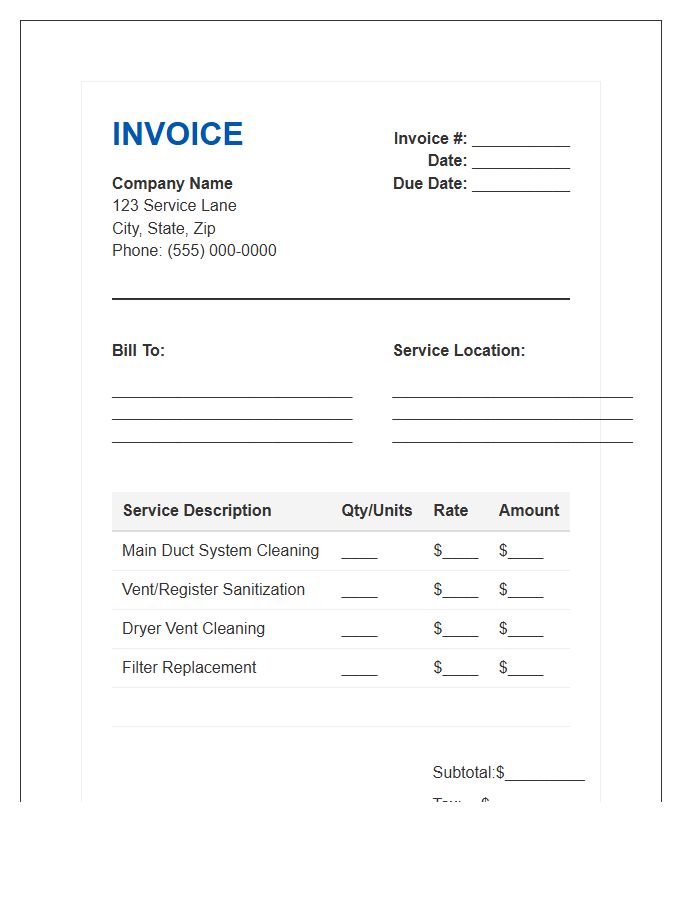 Duct Cleaning Service Invoice Template